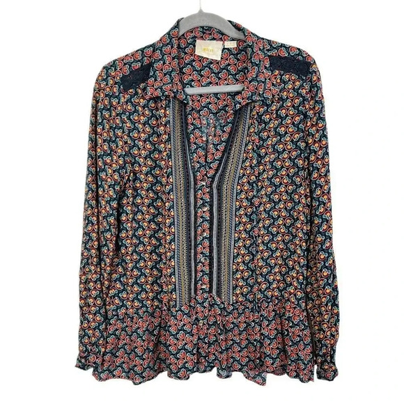Maeve Anthropologie Janie Flounced Peasant Blouse Size 4 - Picture 1 of 12